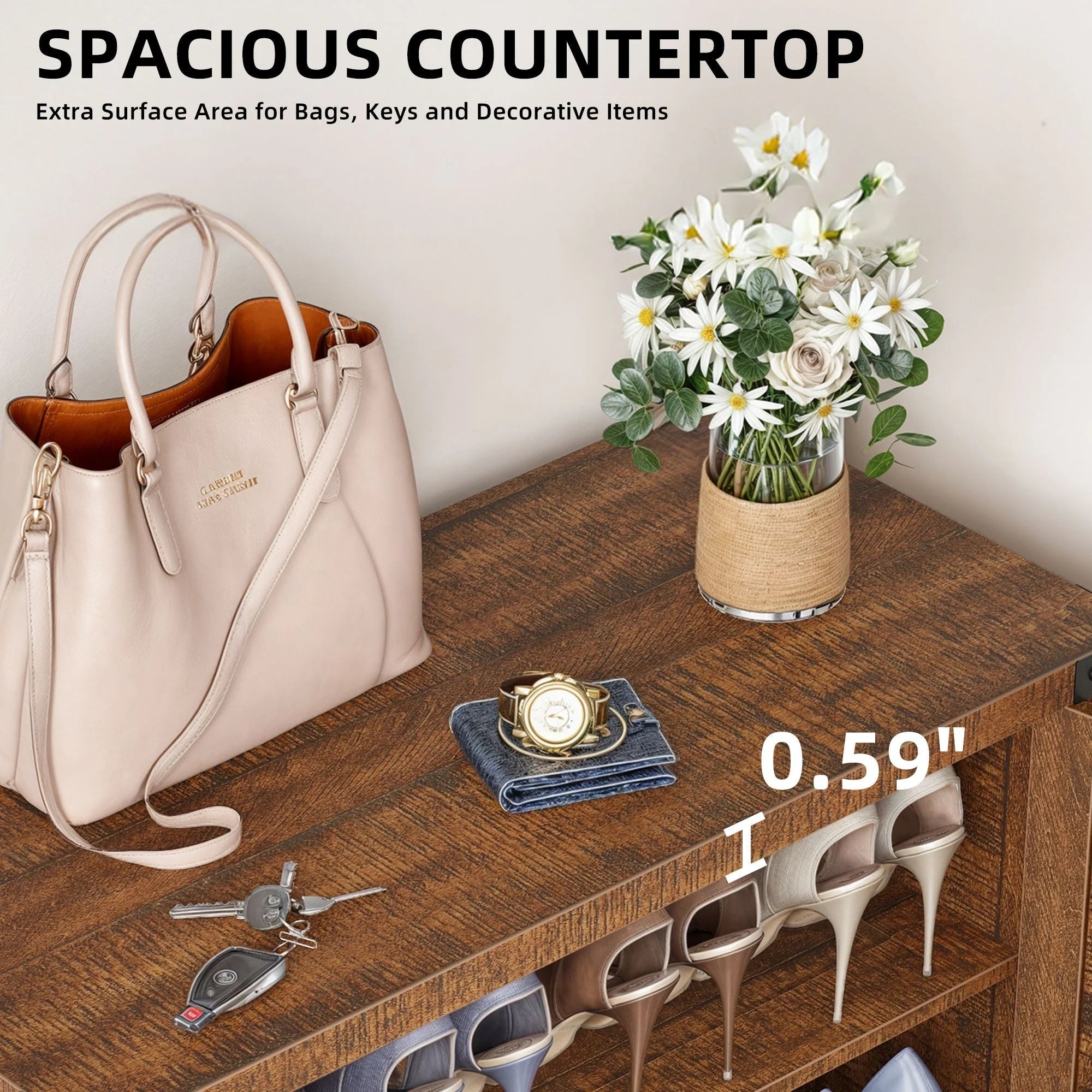 Meuble de rangement pour chaussures Moasis à 5 niveaux et 20 paires avec portes doubles pour entrée