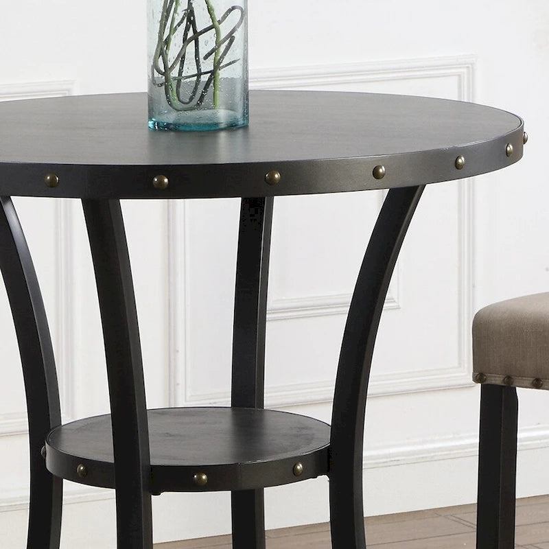 Ensemble de salle à manger moderne 3 pièces avec table de bar ronde et 2 chaises de pub cloutées