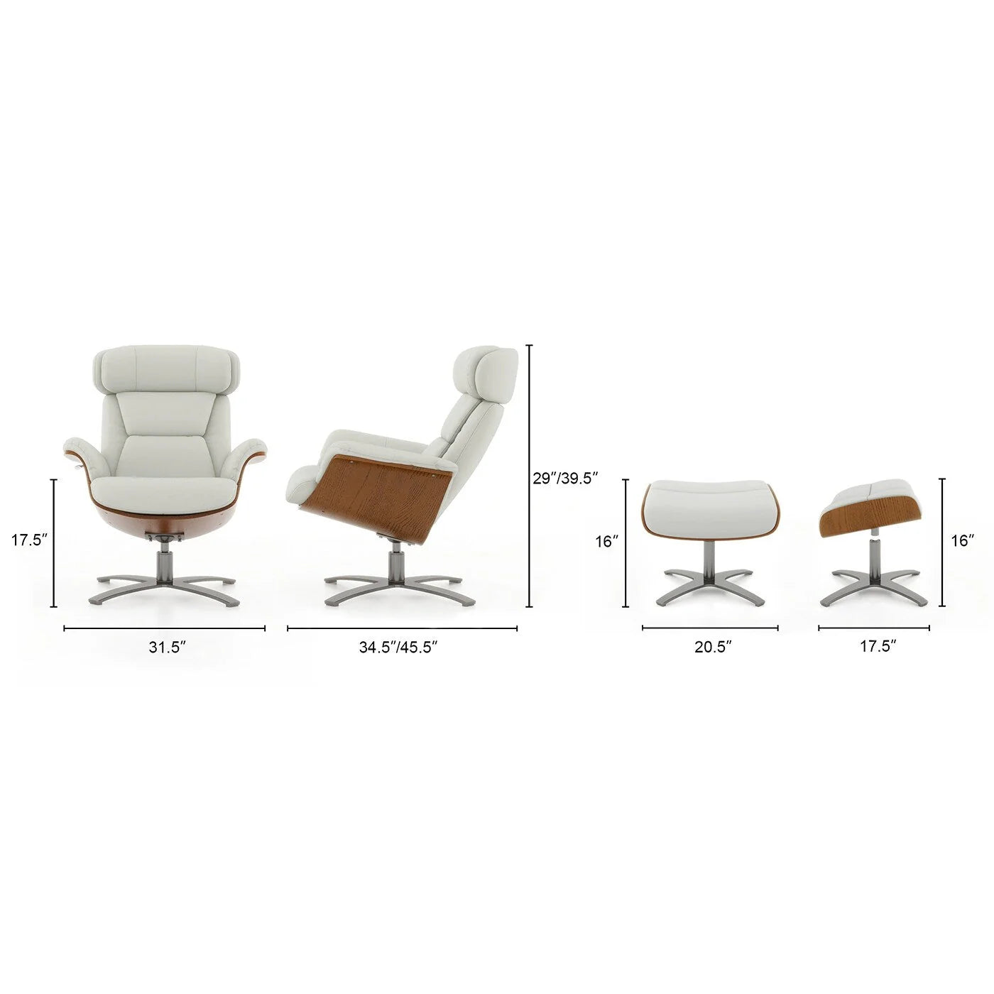 Jovan 31.5 Fauteuil inclinable en cuir véritable avec ottoman